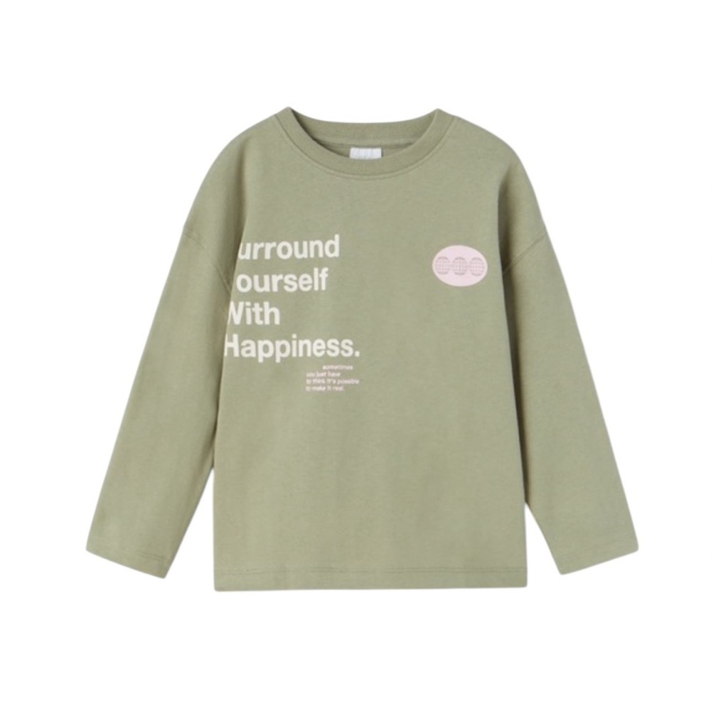 Zara Kids Green Long Sleeve Tee with Pink Graphic – Size 10